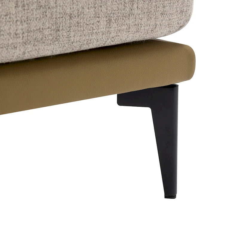 Poltrona decorativa bicolore a botte in lino e pelle PU con gambe in metallo