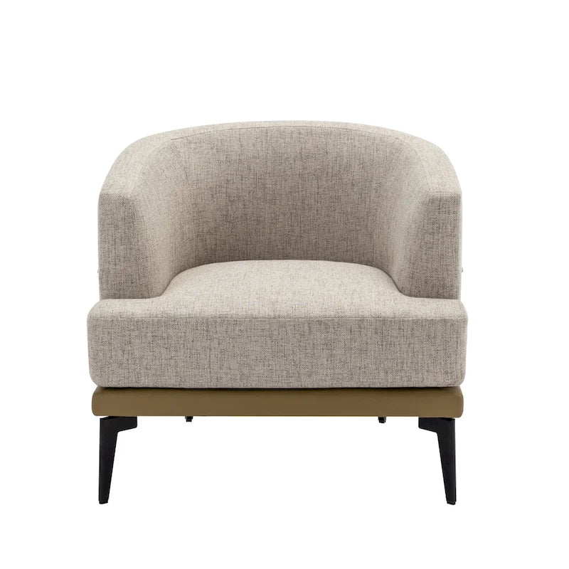 Poltrona decorativa bicolore a botte in lino e pelle PU con gambe in metallo