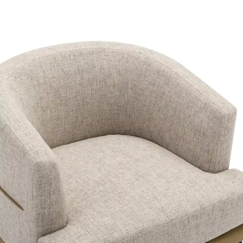 Poltrona decorativa bicolore a botte in lino e pelle PU con gambe in metallo