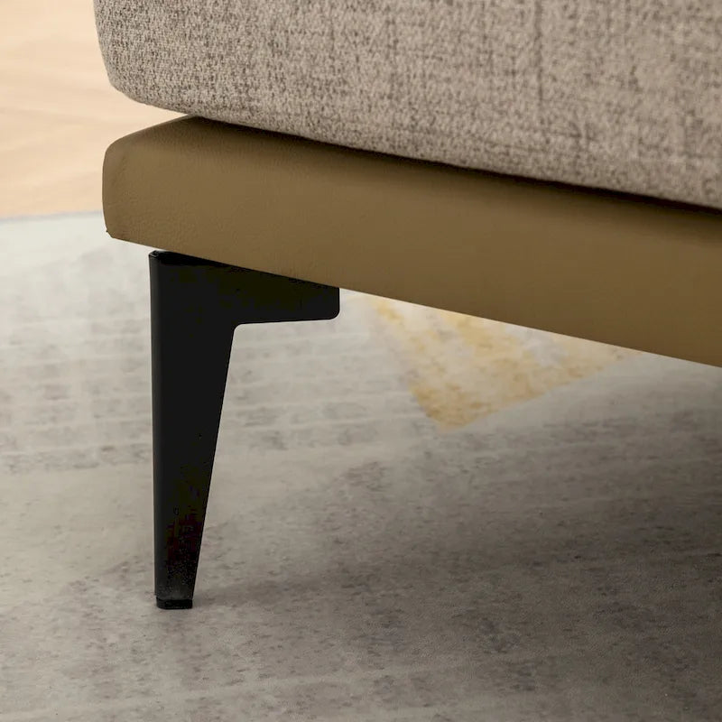Poltrona decorativa bicolore a botte in lino e pelle PU con gambe in metallo