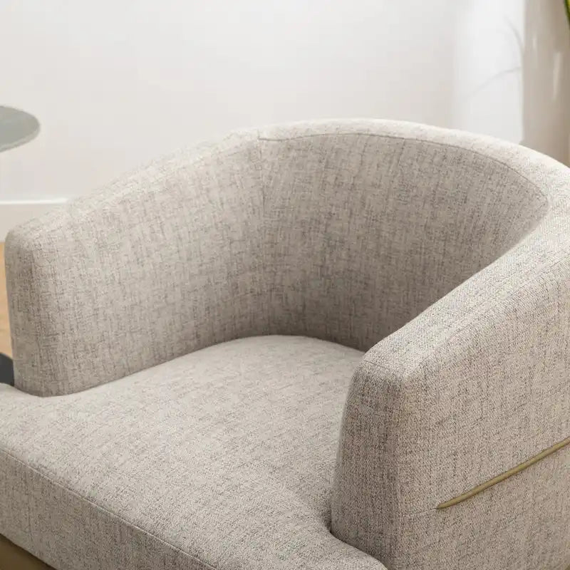 Poltrona decorativa bicolore a botte in lino e pelle PU con gambe in metallo