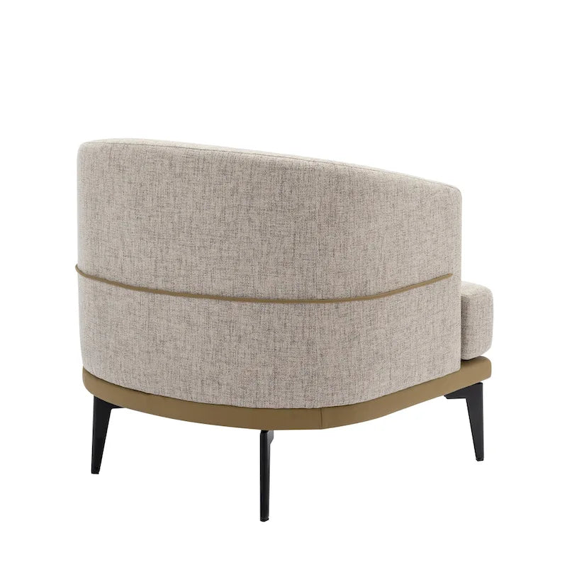 Poltrona decorativa bicolore a botte in lino e pelle PU con gambe in metallo