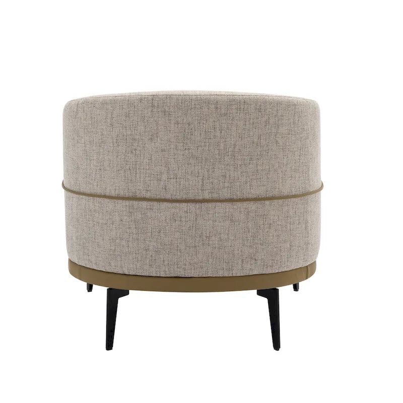 Poltrona decorativa bicolore a botte in lino e pelle PU con gambe in metallo