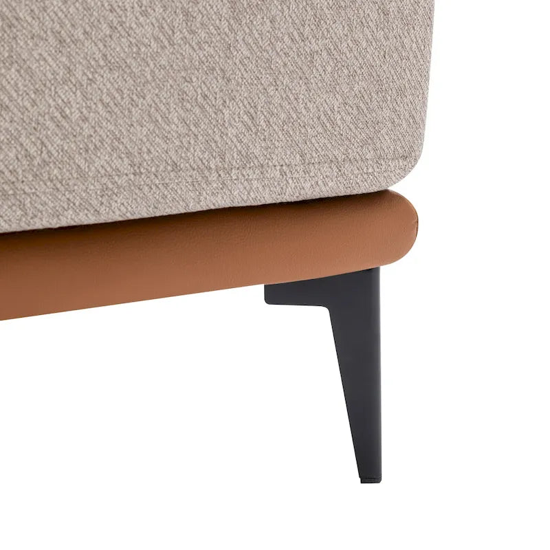 Poltrona decorativa bicolore a botte in lino e pelle PU con gambe in metallo