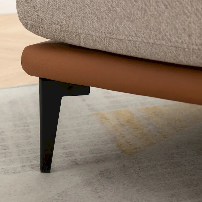 Poltrona decorativa bicolore a botte in lino e pelle PU con gambe in metallo