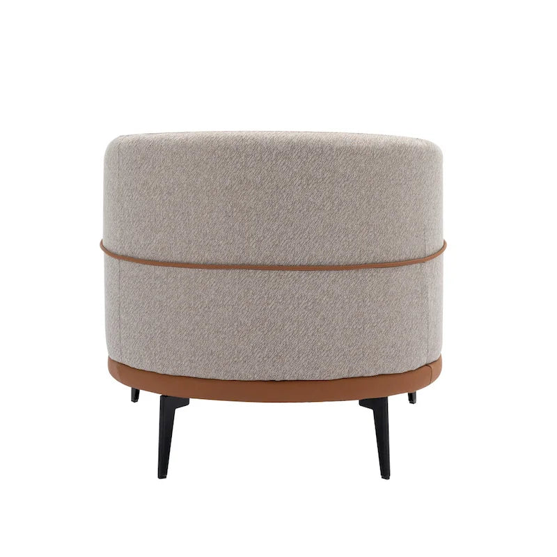Poltrona decorativa bicolore a botte in lino e pelle PU con gambe in metallo