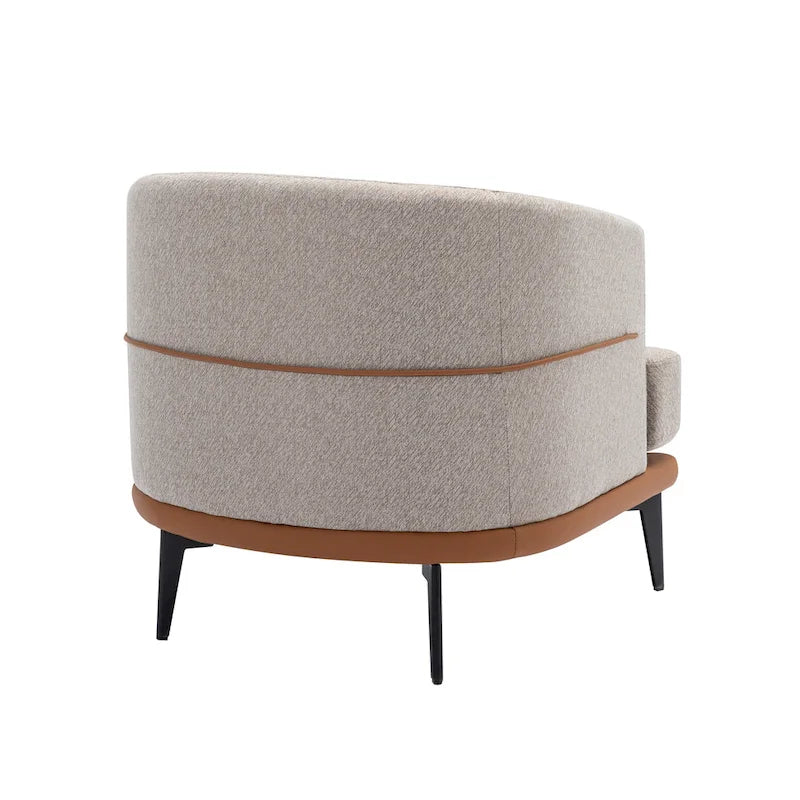 Poltrona decorativa bicolore a botte in lino e pelle PU con gambe in metallo