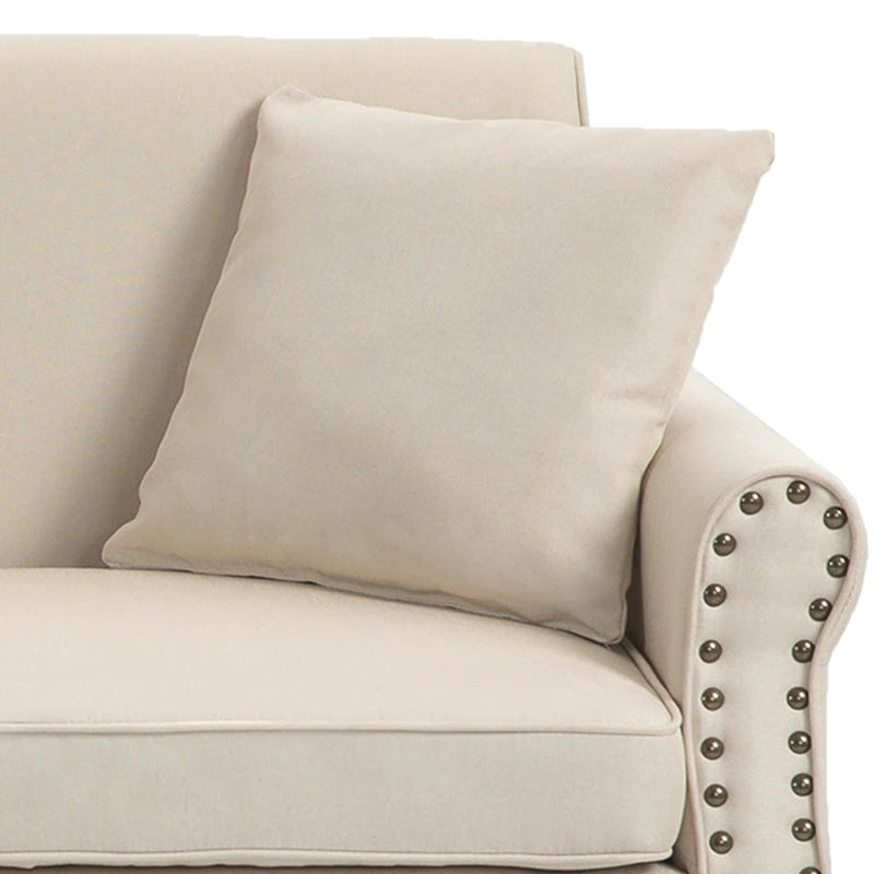 Mid-Century-Modern-Loveseat-Sofa aus Leinen mit Nagelkopfbesatz und gerollten Armlehnen