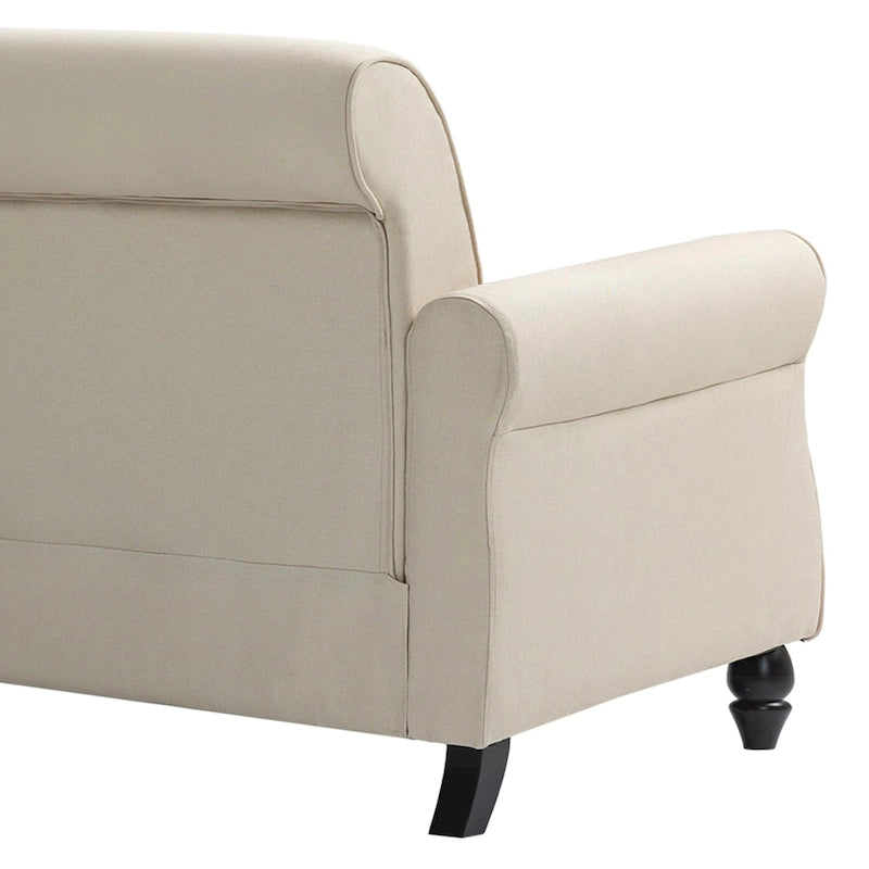 Mid-Century-Modern-Loveseat-Sofa aus Leinen mit Nagelkopfbesatz und gerollten Armlehnen