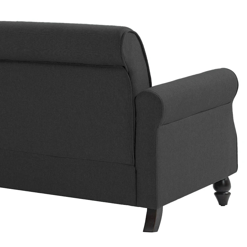 Mid-Century-Modern-Loveseat-Sofa aus Leinen mit Nagelkopfbesatz und gerollten Armlehnen