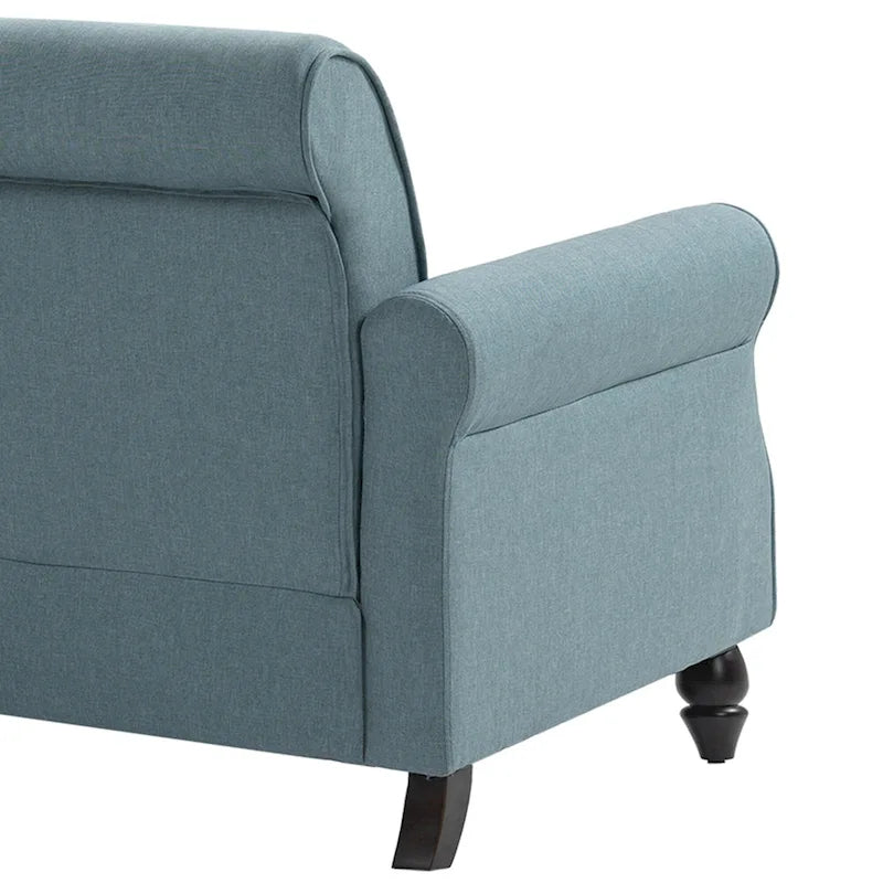 Mid-Century-Modern-Loveseat-Sofa aus Leinen mit Nagelkopfbesatz und gerollten Armlehnen