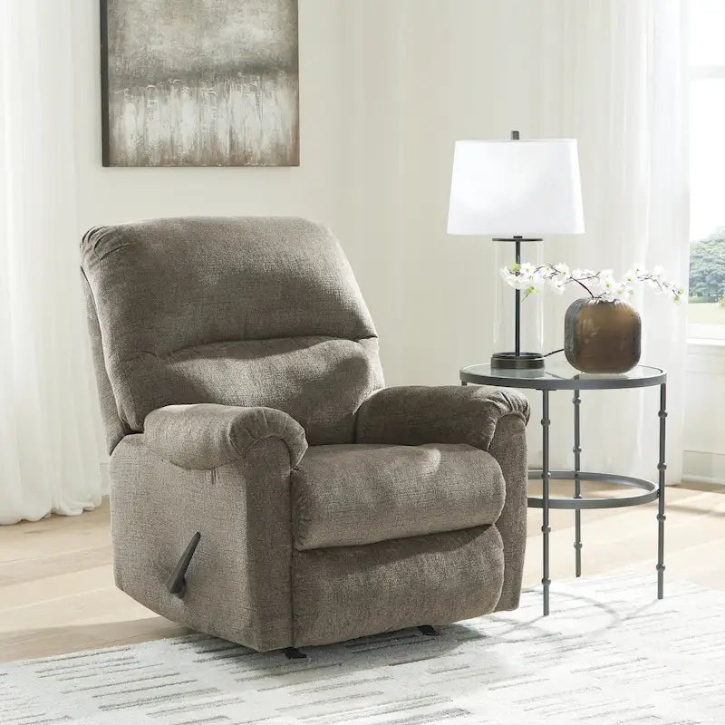 Plush Rocker Recliner Chair with One-Pull Recline & Polyester Upholstery