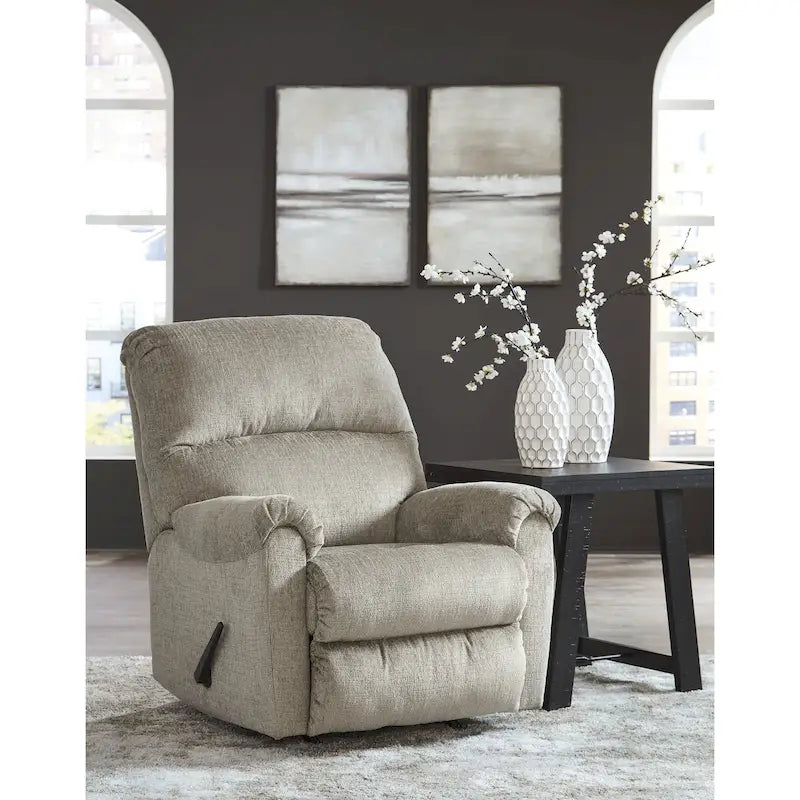 Plush Rocker Recliner Chair with One-Pull Recline & Polyester Upholstery