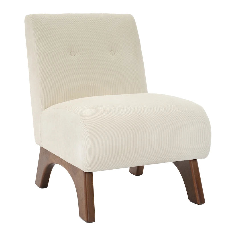 Armless Corduroy Accent Chair with Arched Solid Wood Legs & Padded Seat