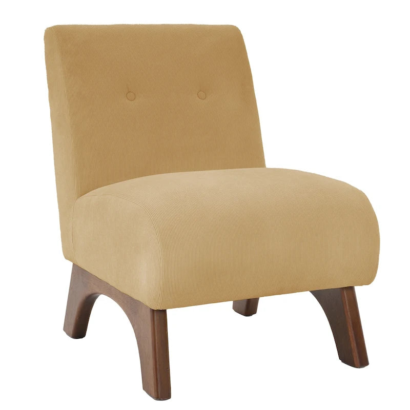 Armless Corduroy Accent Chair with Arched Solid Wood Legs & Padded Seat