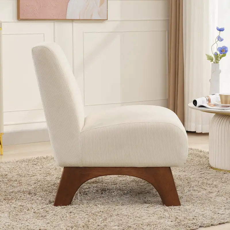 Silla decorativa sin brazos de pana con patas arqueadas de madera maciza y asiento acolchado