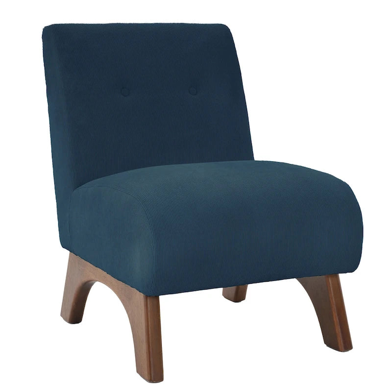 Silla decorativa sin brazos de pana con patas arqueadas de madera maciza y asiento acolchado