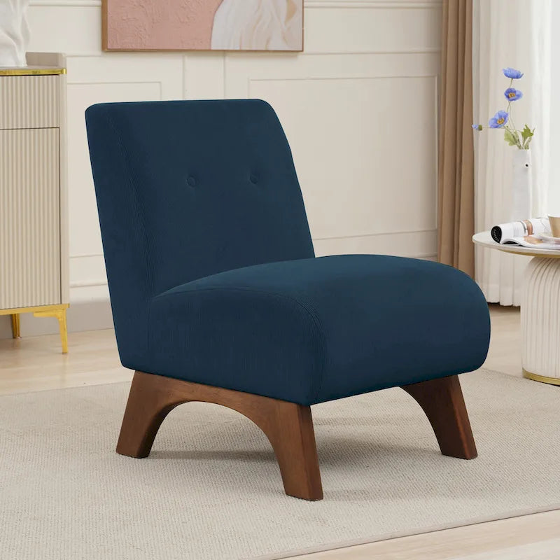 Silla decorativa sin brazos de pana con patas arqueadas de madera maciza y asiento acolchado
