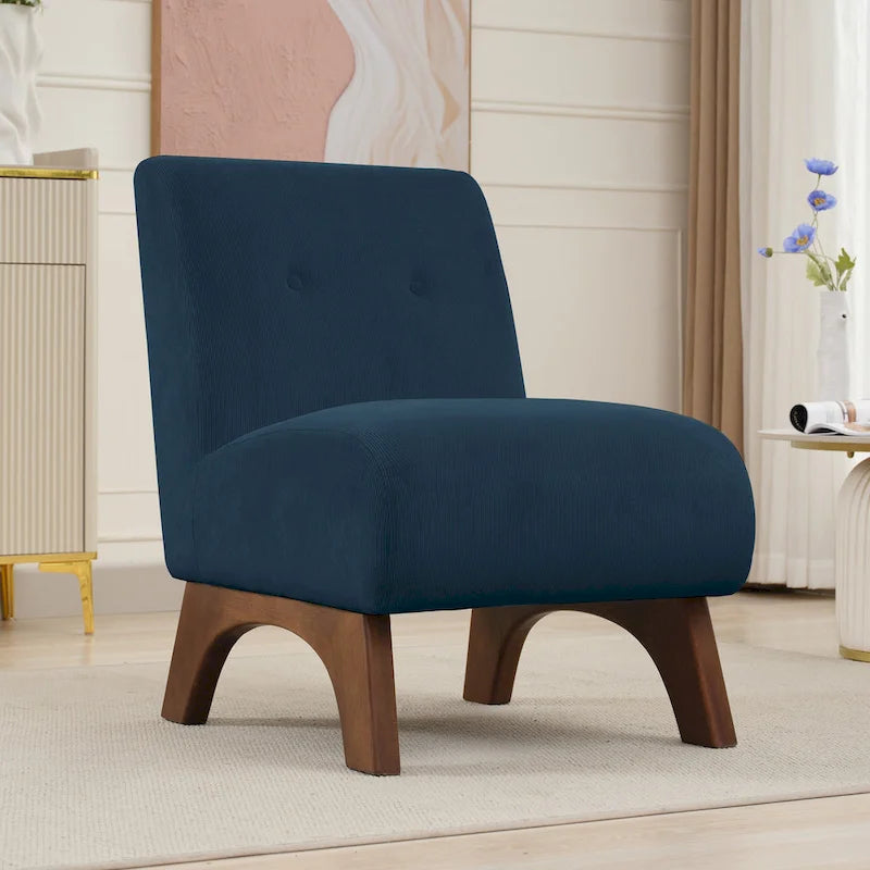 Silla decorativa sin brazos de pana con patas arqueadas de madera maciza y asiento acolchado