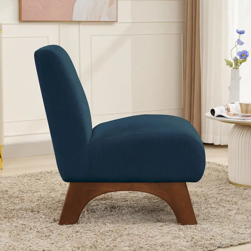 Silla decorativa sin brazos de pana con patas arqueadas de madera maciza y asiento acolchado