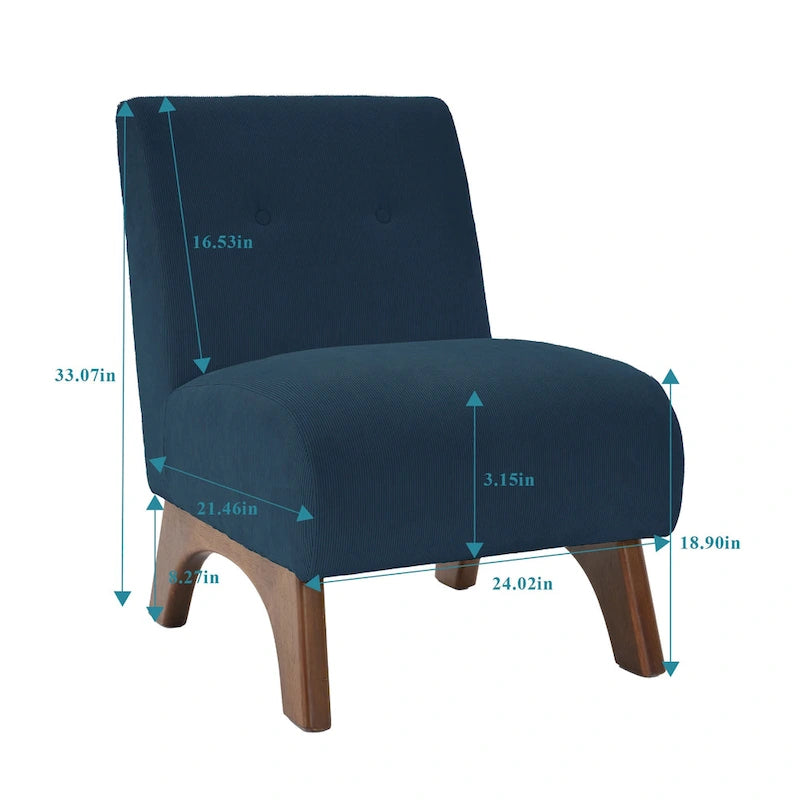 Silla decorativa sin brazos de pana con patas arqueadas de madera maciza y asiento acolchado