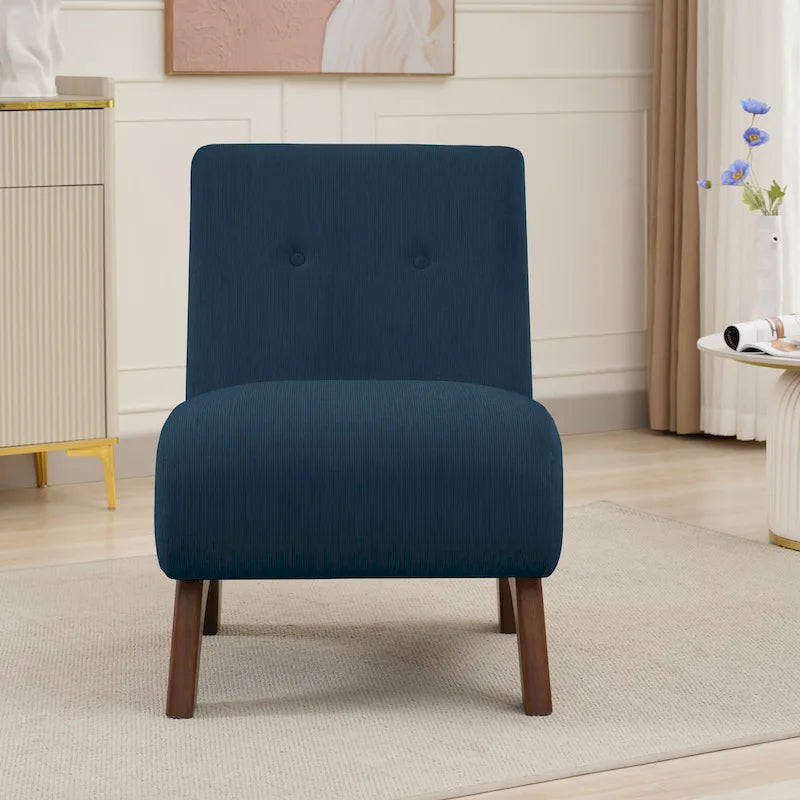 Silla decorativa sin brazos de pana con patas arqueadas de madera maciza y asiento acolchado
