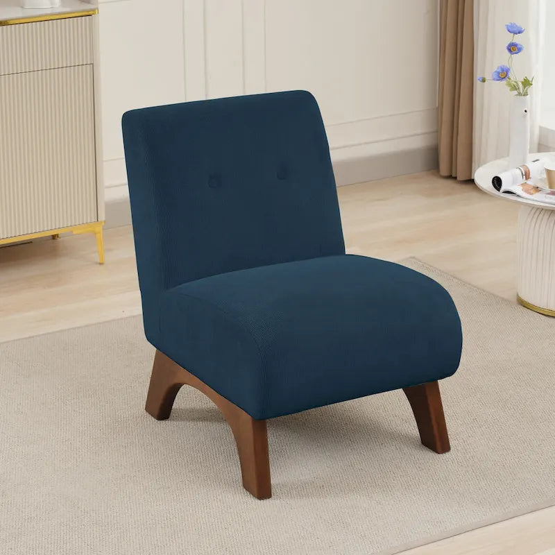 Silla decorativa sin brazos de pana con patas arqueadas de madera maciza y asiento acolchado
