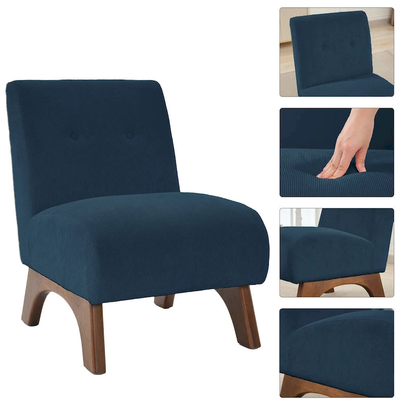 Silla decorativa sin brazos de pana con patas arqueadas de madera maciza y asiento acolchado