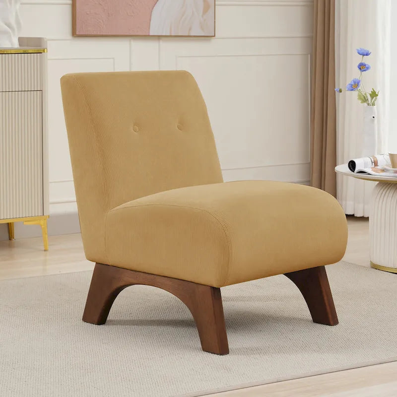 Silla decorativa sin brazos de pana con patas arqueadas de madera maciza y asiento acolchado