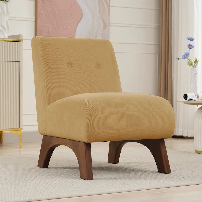 Silla decorativa sin brazos de pana con patas arqueadas de madera maciza y asiento acolchado