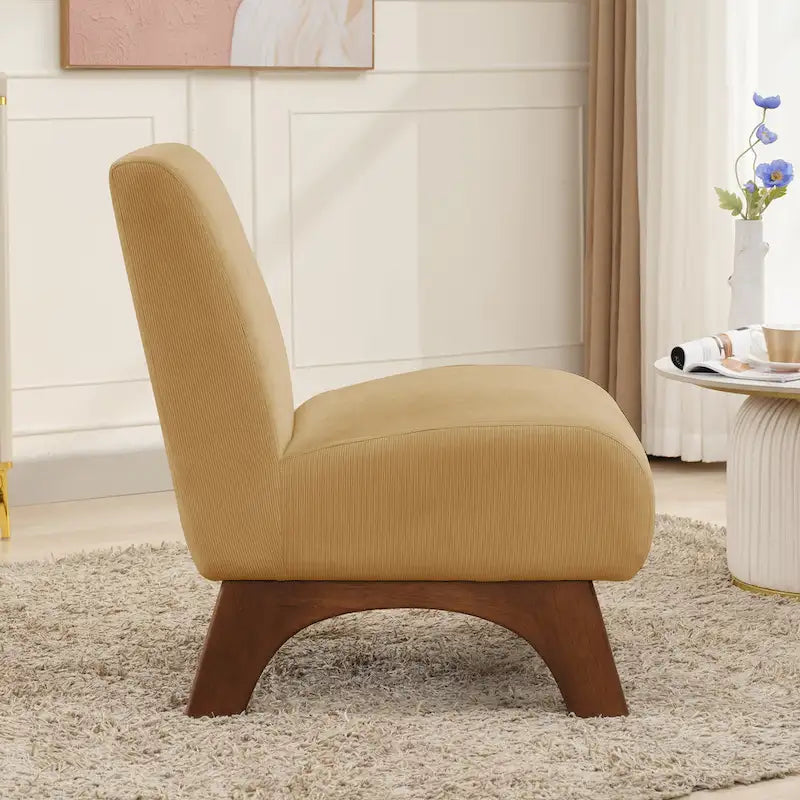 Silla decorativa sin brazos de pana con patas arqueadas de madera maciza y asiento acolchado