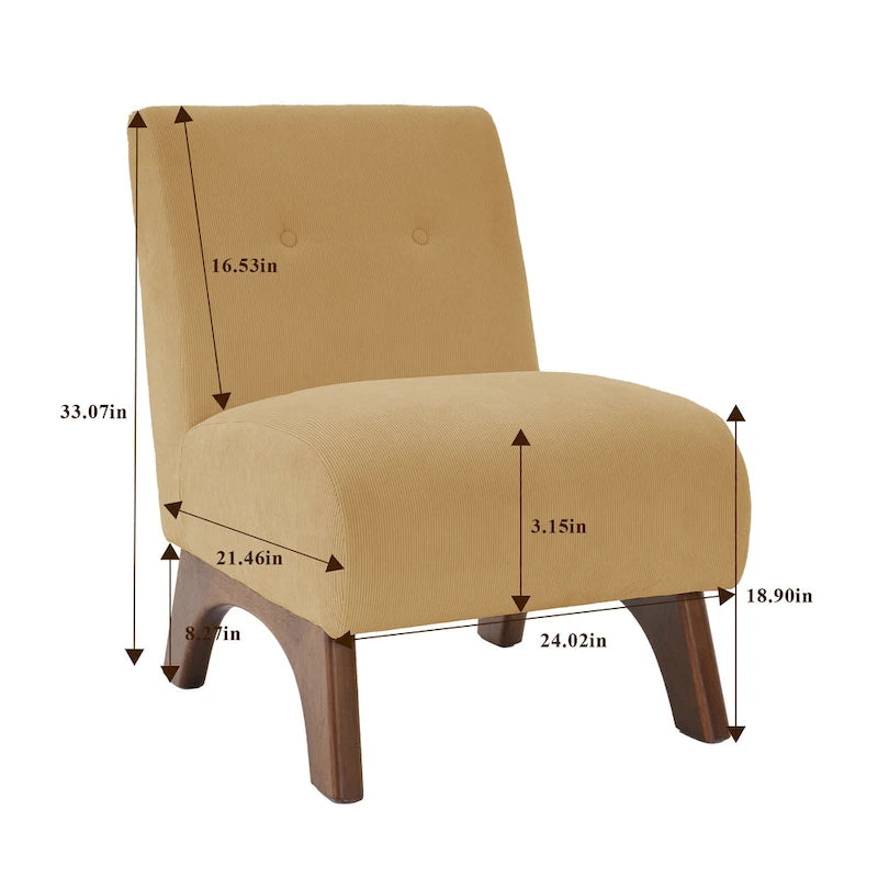Silla decorativa sin brazos de pana con patas arqueadas de madera maciza y asiento acolchado