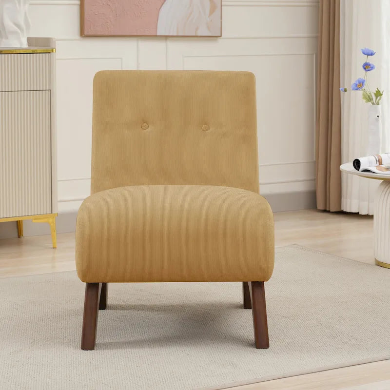 Silla decorativa sin brazos de pana con patas arqueadas de madera maciza y asiento acolchado