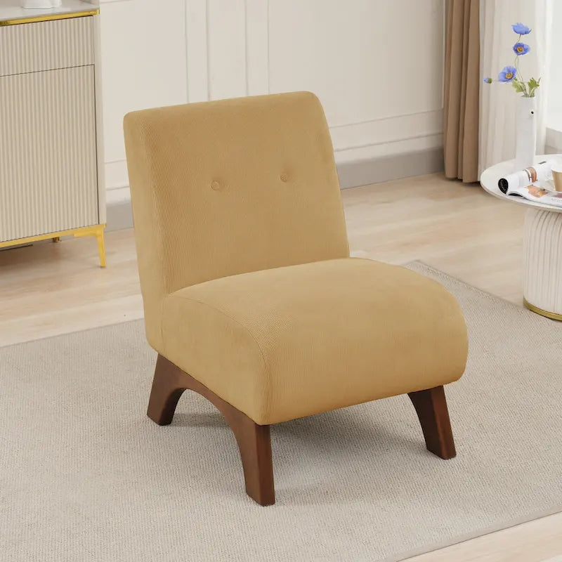 Silla decorativa sin brazos de pana con patas arqueadas de madera maciza y asiento acolchado