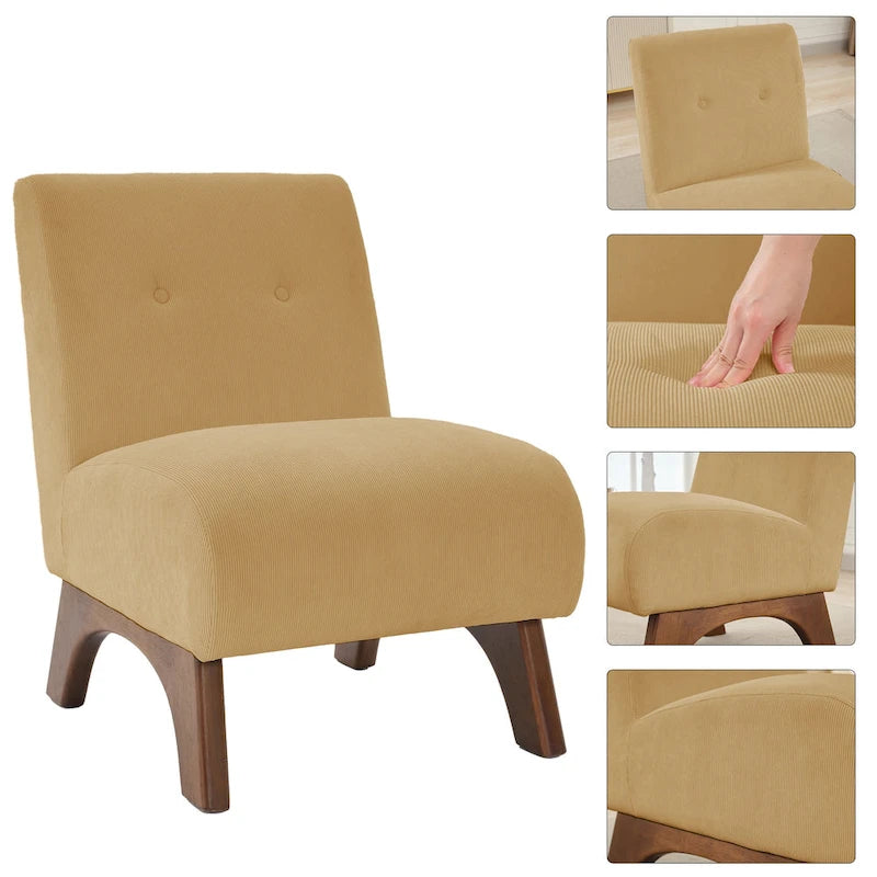 Silla decorativa sin brazos de pana con patas arqueadas de madera maciza y asiento acolchado