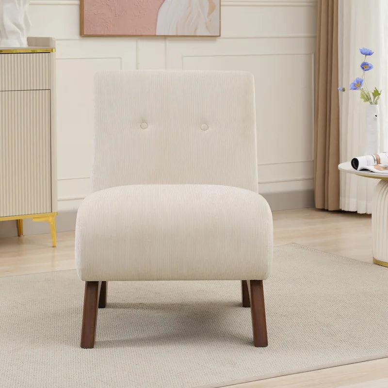 Silla decorativa sin brazos de pana con patas arqueadas de madera maciza y asiento acolchado