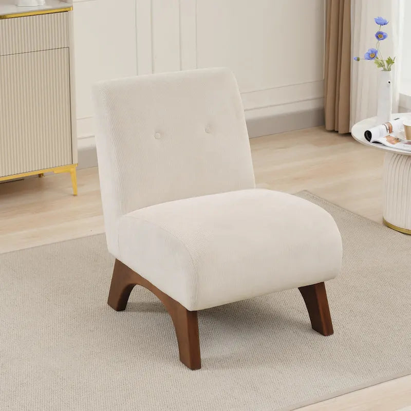 Silla decorativa sin brazos de pana con patas arqueadas de madera maciza y asiento acolchado