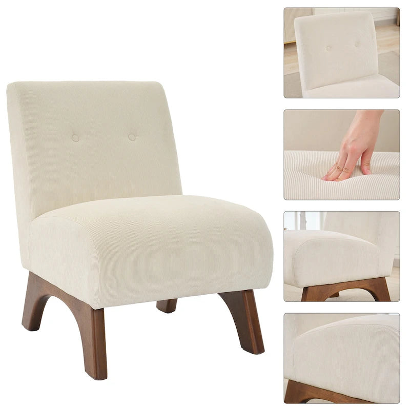 Silla decorativa sin brazos de pana con patas arqueadas de madera maciza y asiento acolchado
