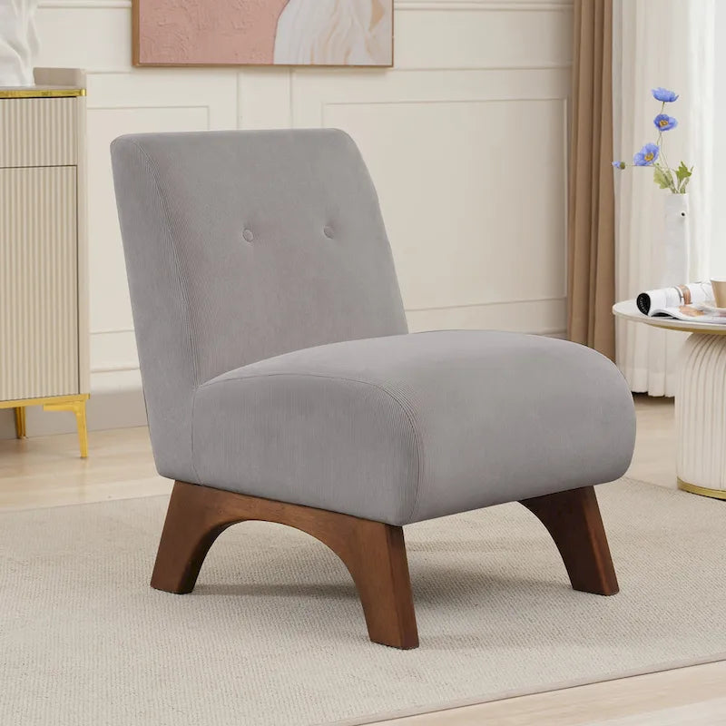 Silla decorativa sin brazos de pana con patas arqueadas de madera maciza y asiento acolchado