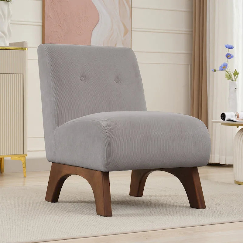 Silla decorativa sin brazos de pana con patas arqueadas de madera maciza y asiento acolchado