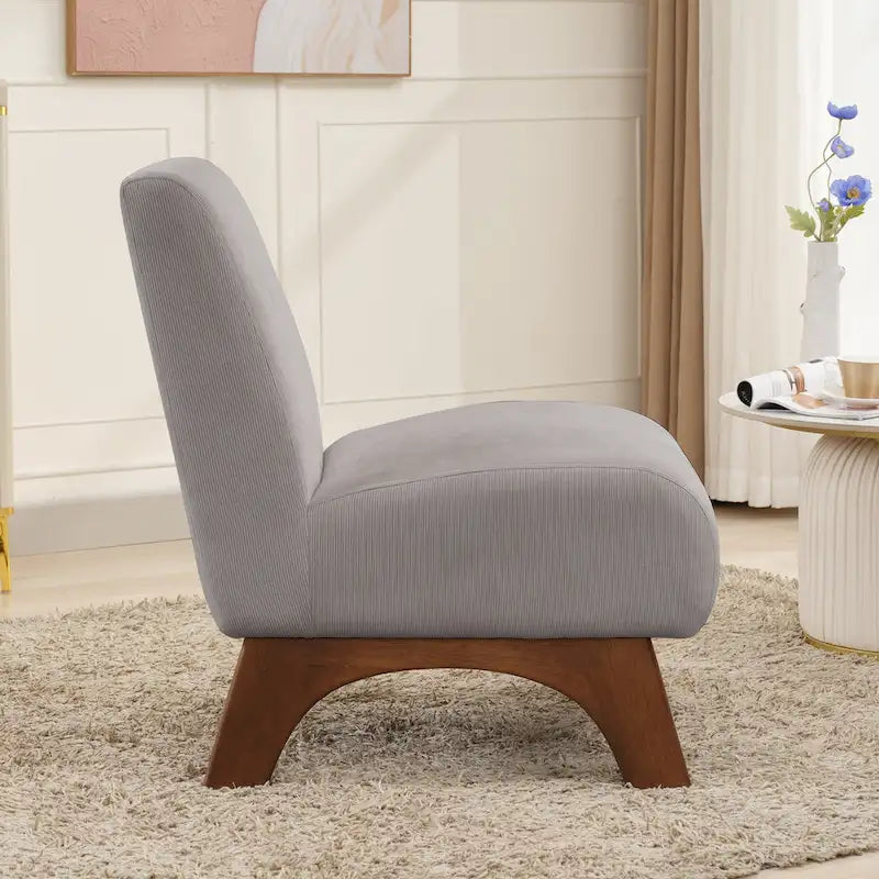 Silla decorativa sin brazos de pana con patas arqueadas de madera maciza y asiento acolchado