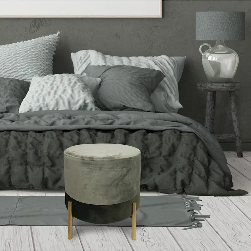 Round Velvet Ottoman Stool with Gold Metal Legs