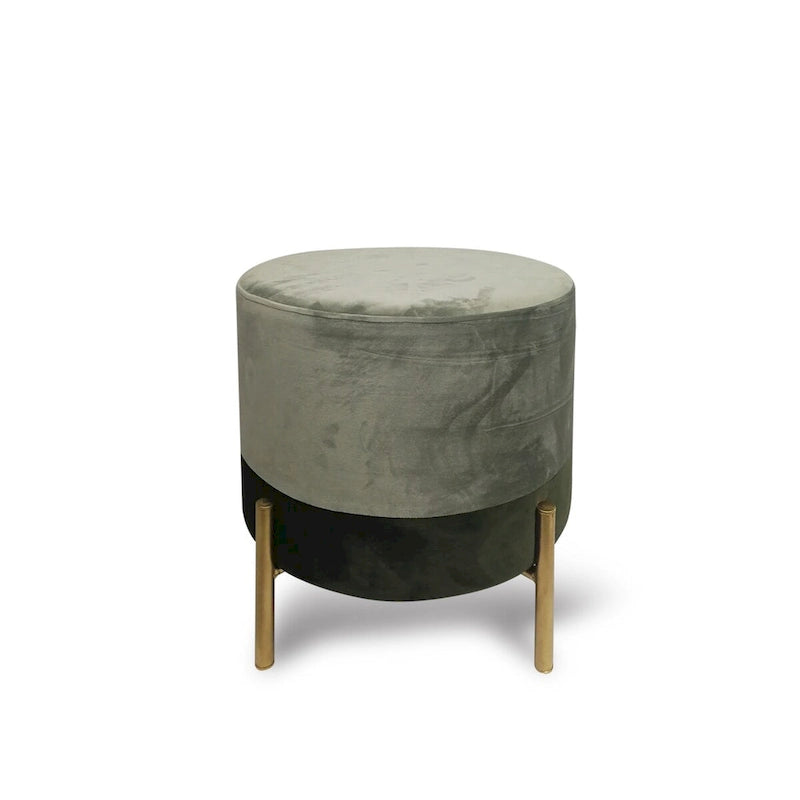 Pouf rotondo in velluto con gambe in metallo dorato