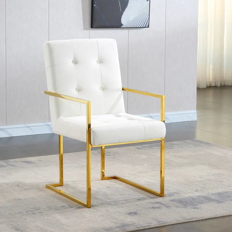 Glam Tufted Velvet Dining Chair with Gold Stainless Steel Sled Base