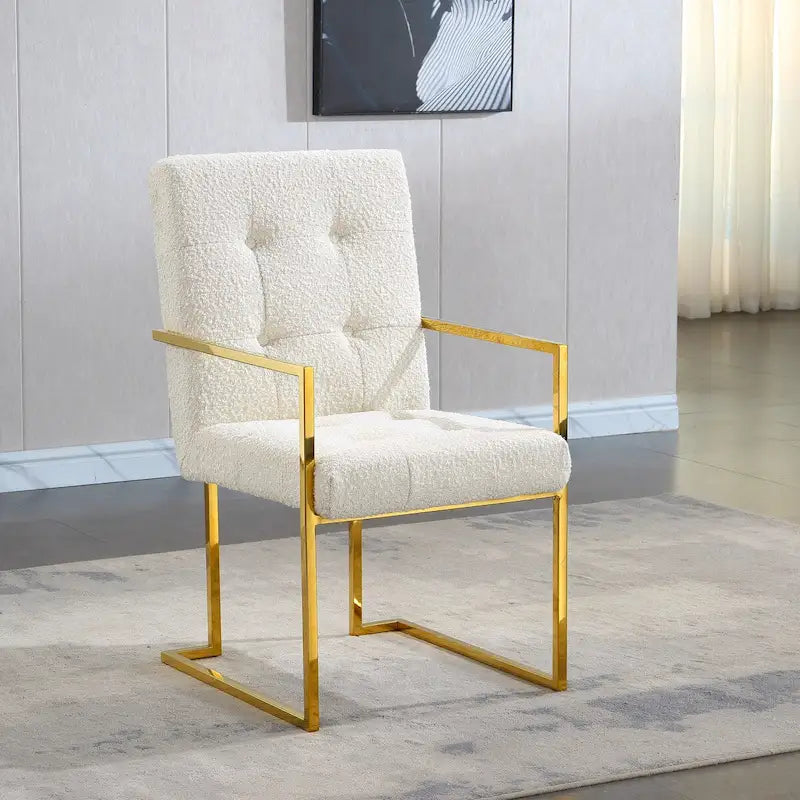 Glam Tufted Velvet Dining Chair with Gold Stainless Steel Sled Base