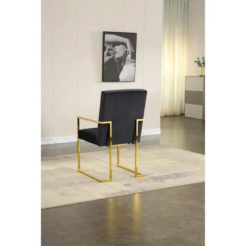 Glam Tufted Velvet Dining Chair with Gold Stainless Steel Sled Base