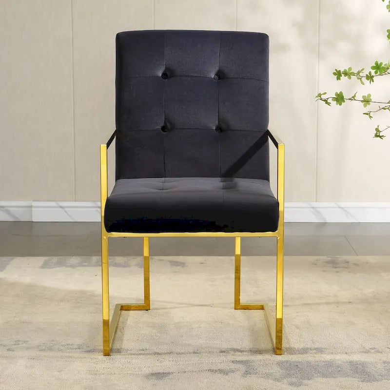 Glam Tufted Velvet Dining Chair with Gold Stainless Steel Sled Base