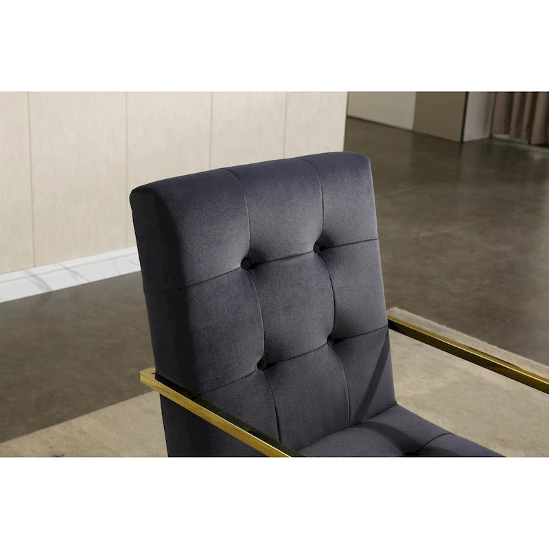 Chaise de salle à manger glamour en velours capitonné avec piètement luge doré en acier inoxydable