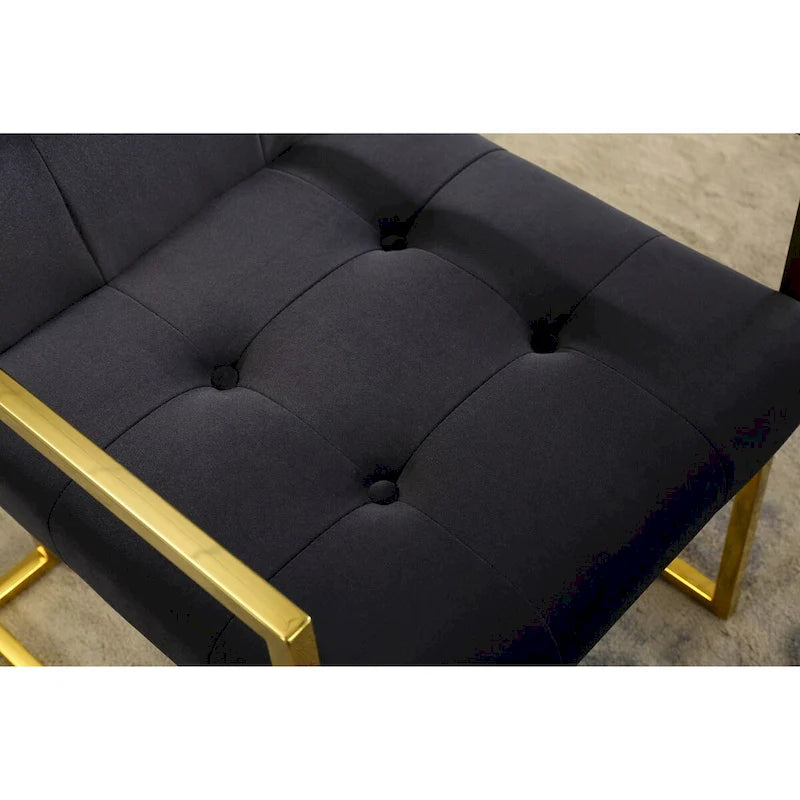 Chaise de salle à manger glamour en velours capitonné avec piètement luge doré en acier inoxydable