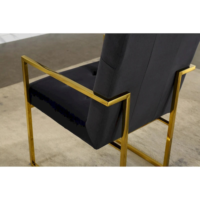 Chaise de salle à manger glamour en velours capitonné avec piètement luge doré en acier inoxydable